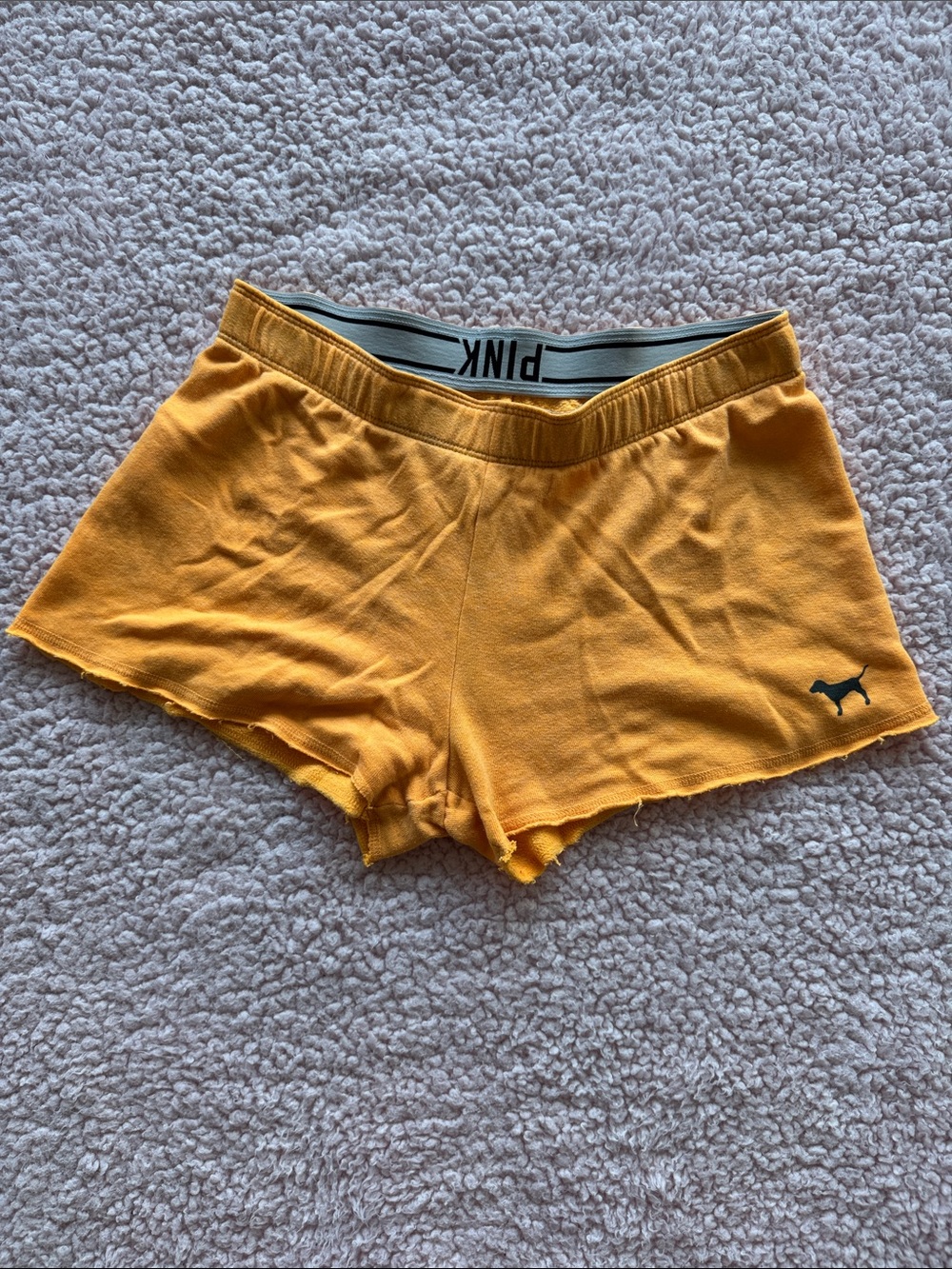 Vintage PINK Victoria's Secret Yellow Ribbed Cotton Lounge Shorts